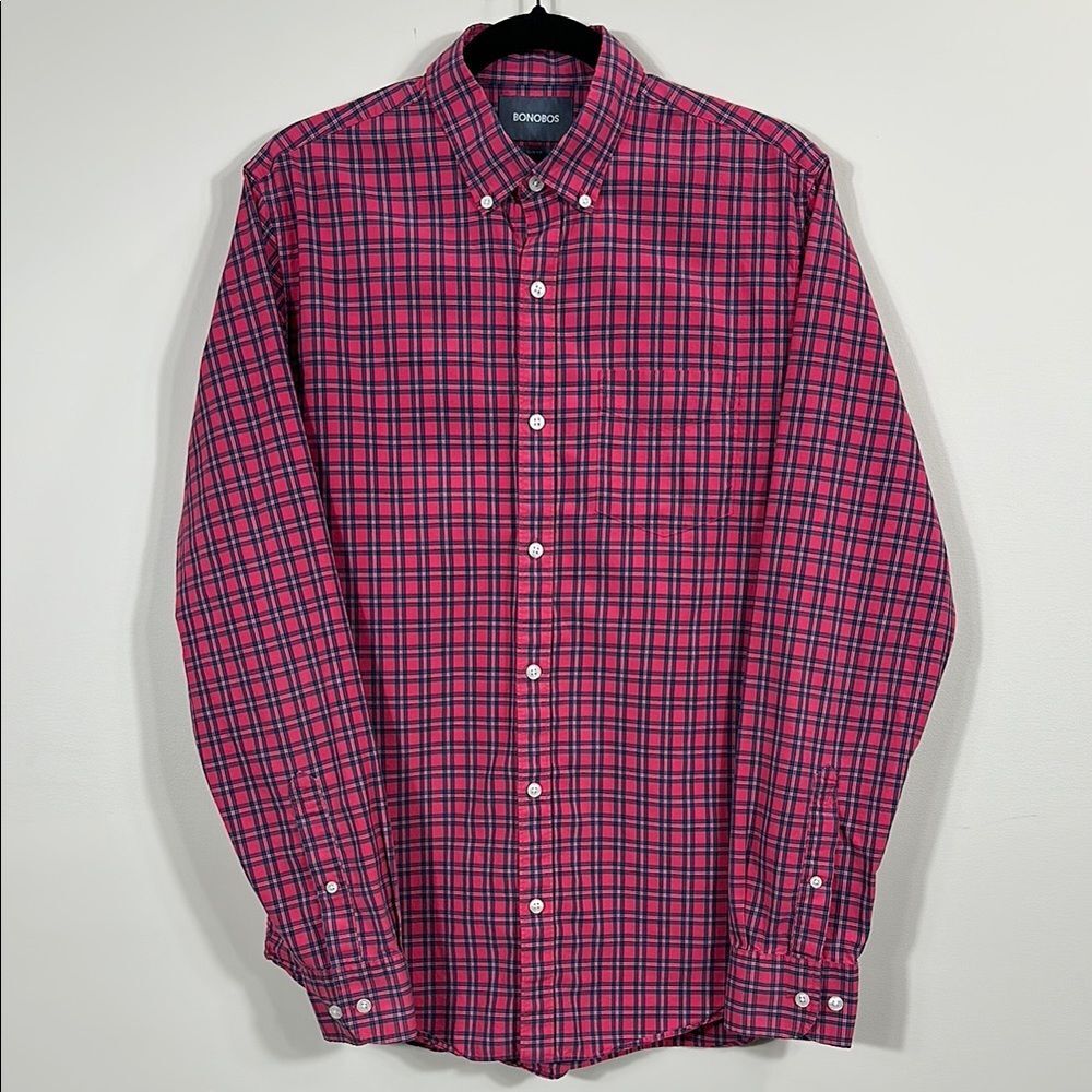 Bonobos Button Down Pink Blue Longsleeve Dress Office Shirt Men Size Medium Long